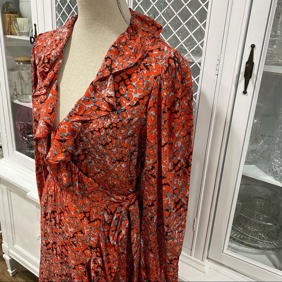 Maje Ruffled Leopard-Print Crepe Wrap Mini Dress - Picture 3 of 12